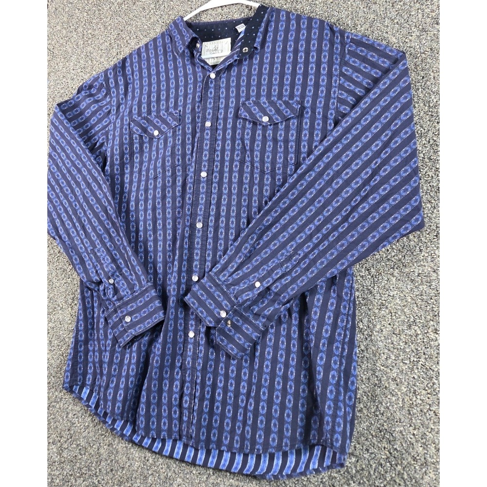 Age of Wisdom Pearl Snap Shirt Mens 2XL Blue Western Geometric Cotton Streetwear - Picture 3 of 8